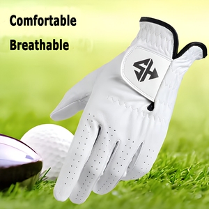 Guantes de golf de piel de oveja genuinos de fábrica OEM, con marca personalizada, antideslizantes, transpirables, con dorso de cuero, para hombre, venta al por mayor. - Product Image 2