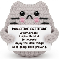 Peluche chat en crochet avec carte de message positif, faite à la main en laine, cadeau de vacances, décoration de bureau pour les amoureux des chats