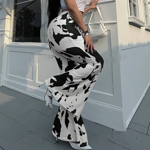 Vente en gros 2025 Collection d'automne Pantalon <span class=keywords><strong>taille</strong></span> haute décontracté évasé imprimé vache pour femmes Pantalon sarouel Motif camouflage <span class=keywords><strong>Taille</strong></span> <span class=keywords><strong>XL</strong></span> - Product Image 2
