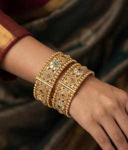 DIVYORO Premium Gold Plated <b>Copper</b> Brass Classic <b>Bangle</b> Set Intricate Filigree Work Handmade Women's Ethnic Jewelry Festive 110g - Product Image 3