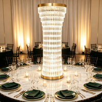 Lampe de table cylindrique de luxe en cristal avec cadre doré pour centre de table de mariage, banquet, salle à manger, événement, décoration de table