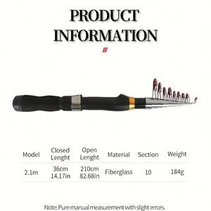 MR Topline - Kit de Caña de Pescar Telescópica de Fibra de Carbono de 2.1 m, 10 Secciones, para Pesca de Lubina y Carpa, Lanzamiento Largo en la Playa, con Carrete - Product Image 3