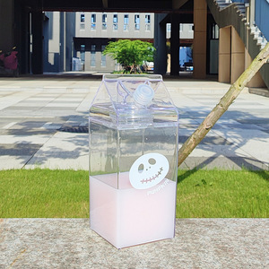 Linda Botella de Agua con Forma de Cartón de <span class=keywords><strong>Leche</strong></span>, Cuadrada, de Plástico, a Prueba de Fugas, Portátil, Reutilizable, para Beber Directamente, Moderna, Minimalista, para Niños, para la Escuela - Product Image 6