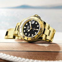 Jam Tangan Mekanik Otomatis Pria PINDU Classic Full Gold Berkualitas Tinggi, Menawan, Jarum Bercahaya, Bezel Berputar, Tahan Air, Bahan Stainless