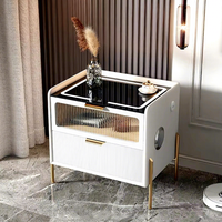 Table de chevet intelligente moderne de luxe en acier inoxydable VL, finition blanc brillant, pour chambre à coucher