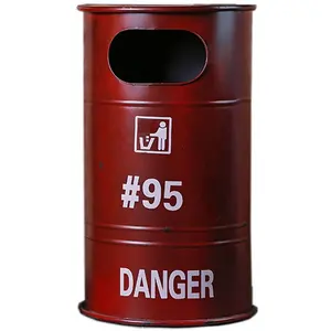 Industrial Loft Iron Oil Barrel Retro American Trash Can 3 Colors Large Bar Coffee House Creative Danger 95 Logo Metal Waste Bin