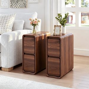Mid Century Modern Small Nightstands with 2 Drawers, Slim 2 Drawer Dresser <strong>Skinny</strong> <strong>Bedside</strong> <strong>Table</strong>, Wooden End <strong>Table</strong> for Small - Product Image 3