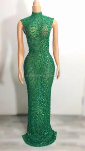 Robe de soirée noire en maille de diamant, modèle de chanteur, danse de voiture, fendue, extensible, Costume de spectacle sur scène - Product Image 4