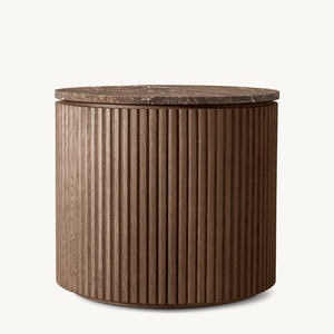 Mesa Auxiliar Moderna de Madera, Mesa de Centro Redonda con Tapa de Mármol - Product Image 2
