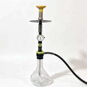 Electric Hookah with Clock Display Glass Base Metal Stand Tobacco Smoking Pipe Lounge <b>Bar</b> Gift - Product Image 1
