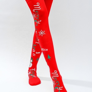 Giáng sinh sọc đỏ và xanh trên vớ đầu gối vớ người tuyết kỳ nghỉ với nơ bóng - Product Image 4