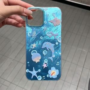 Funda para Teléfono con Diseño de Delfín y Burbujas Azules, Compatible con iPhone X, Xr, Xs, 11, 12, 13, 14, 15, 16, 17 Pro Max - Product Image 1