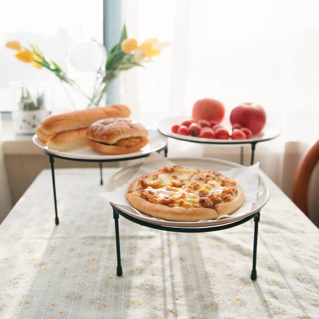RUIMEI Round Pizza Tray Riser Rack 3 Pair Metal Wire Rack Display Pizza Rack Fruit Holder for Party,Buffet Food Display Stand