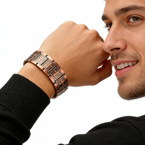 Pulsera Cruzada Geométrica de Tres Hileras con <span class=keywords><strong>Terapia</strong></span> Magnética Bioenergética para Hombre, Chapada en Oro, para el Alivio del Dolor de Artritis - Product Image 2