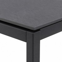 Table à manger extérieure moderne en céramique avec ensemble de salle à manger en bois de teck, texture sable de charbon et plateau en granit noir