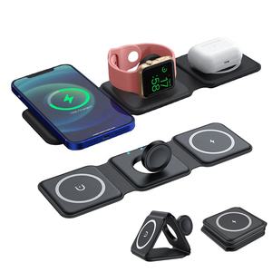 2024 Cargador inalámbrico magnético Cargador inalámbrico plegable Soporte 15W 3 en 1 Cargador inalámbrico plegable para Iwatch para <span class=keywords><strong>Airpods</strong></span> - Product Image 1