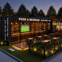 Bar-restaurant préfabriqué en conteneur de 20 pieds pour attractions, design sur mesure avec pub sportif en conteneur