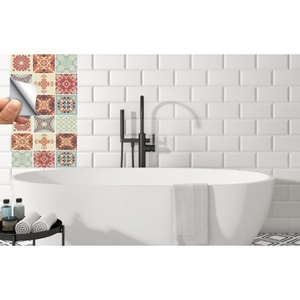 Ensemble de carreaux adhésifs vintage méditerranéens, 50 pièces, finition mate antidérapante, autocollants décoratifs pour murs et sols, pour salle de bain - Product Image 5