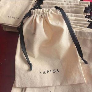 High Quality Custom Printed Logo Large Cotton Dust <b>Pouch</b> With Black Ribbon Cotton <b>Drawstring</b> <b>Pouch</b> - Product Image 5