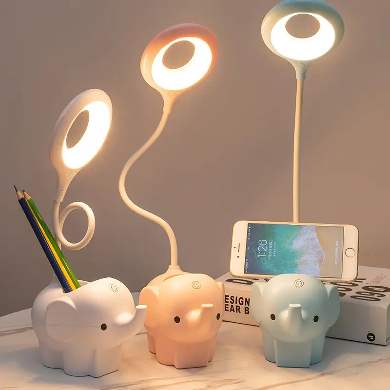 Elephant Deco Desk Lamp 3 Colors Dimmable USB Charging Creative Reading Light Bedroom Bedside Desk Light