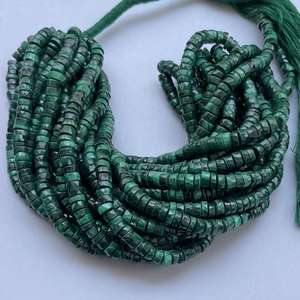 Perles de pierre naturelle de malachite verte facettées Heishi 6mm 8mm, semi-précieuses, prix de gros, neuves, qualité AAA, en vrac, certifiées IGI - Product Image 2