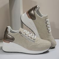 Baskets compensées à fermeture éclair latérale pour femme, rehaussantes, à lacets, style décontracté