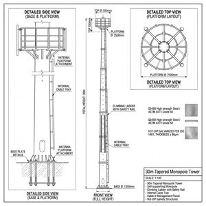 Torre Monopolo in Acciaio Zincato da 40 Metri con Piattaforma per Antenna e Scala di Sicurezza per <span class=keywords><strong>Copertura</strong></span> Stabile della Rete <span class=keywords><strong>Mobile</strong></span> - Product Image 3