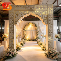Arche de toile de fond détachable style indien lisse, dorée et blanche, pour décoration de mariage