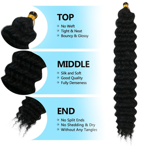 Cheveux à tresser Deep Wave 3X, cheveux synthétiques à crocheter Ocean Wave, tresses bohèmes bouclées, ondulations humides, noir naturel, résistant au feu, cheveux teints - Product Image 3