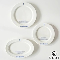 Set Peralatan Makan Desain Huruf Biru Korea, Keramik Tahan Lama, Piring Sarapan Modis, Koleksi Piring untuk Hari Kerja dan Akhir Pekan