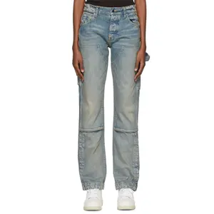 Оптовая продажа винтажных потертых мужских джинсов с высокой посадкой и прямыми штанинами