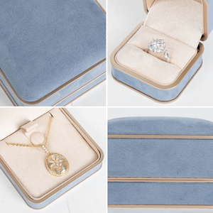 Zebopak Light Blue Velvet Jewelry Box Set with Gold Trim <b>Ring</b> Necklace Bracelet <b>Storage</b> Case Boutique Manufacturer - Product Image 4