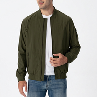 Blouson bomber vert olive pour homme, fermeture éclair, coupe décontractée, coupe-vent, polyester/nylon, col montant, coupe régulière, vêtement d'automne