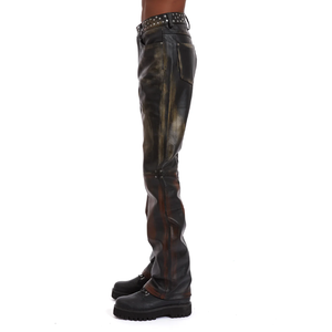 Pantalones de Cuero con Remaches y Logotipo Personalizado al por Mayor, Estilo Urbano, Degradado, Bicolor, de Pierna Recta, para Hombre - Product Image 4