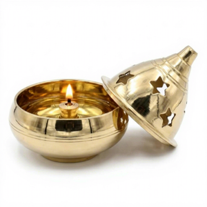 Brass Diya <b>Oil</b> <b>Lamp</b> with Dome Lid Star Cutout Design Traditional Deepak Pair for Home Temple Tabletop Decor Festival Lighting - Product Image 2