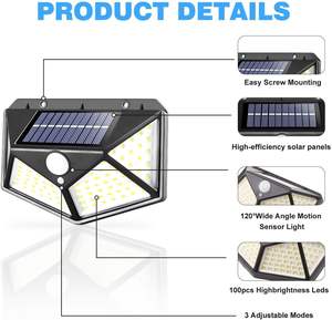 Venta al por Mayor de Lámparas Solares de Seguridad para Jardín con Sensor de Movimiento, Impermeables, Inalámbricas, con Iluminación de 4 Lados y 100 LED - Product Image 5