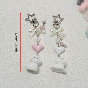 귀여운 플러시 강아지 열쇠고리 푹신한 흰색 강아지 가방 참 장식 비즈 폰 체인 부드러운 만화 리본 하트 펜던트 여성용 선물 - Product Image 5