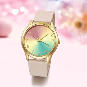 WJ-11439 Date Made in China Usine Directe <span class=keywords><strong>Pas</strong></span> <span class=keywords><strong>Cher</strong></span> Dames Montre Bracelet En Cuir Arc-En-Ciel Cadran Casual Femmes Montre En Gros Montres - Product Image 4