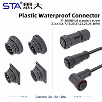 Konektor Plastik Tahan Air LTW Quick-lock, Sambungan Cincin, Pemasangan Belakang, Flens, Soket Jantan Betina, 2 3 4 5 6 7 18 20 21 22 Pin