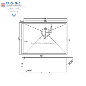 Évier de cuisine à montage sous plan, simple bac, fait <span class=keywords><strong>main</strong></span>, sans robinet, surface brossée, 587x435x181mm - Product Image 2