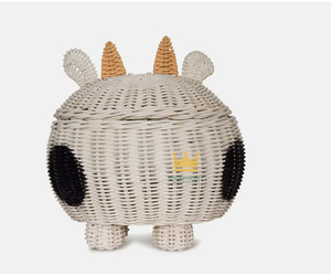 Panier de rangement en rotin en forme de vache, écologique, tissé à la main, décoration d'intérieur, design animalier, artisanat vietnamien - Product Image 3