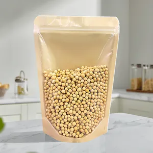 Wholesale Brown Kraft Stand Up Pouch Bags With 1 Side Clear Matte Window Resealable Bags Zip Lock Paper Food Packaging Pouches