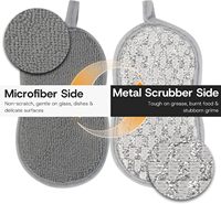 Éponge de cuisine en microfibre double face grise, non rayante, absorbante, avec boucle de suspension, pour le nettoyage de la vaisselle à la maison