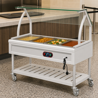 Table à vapeur électrique commerciale 4 bacs en acier inoxydable, bain-marie chauffe-plats avec verre trempé pour restaurant de restauration rapide