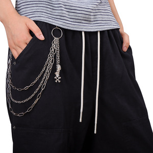 Cadena de cintura Hip Hop Yueli, colgante de calavera de metal multicapa, cadena corporal de aleación de zinc, moda para uso diario - Product Image 1
