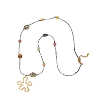 Automne hiver Vintage à la main or tissé pierre naturelle en acier inoxydable fleur collier de perles femmes Style ethnique chandail chaîne