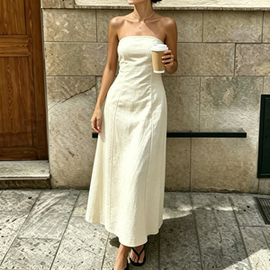 Elegante Vestido Maxi sin Tirantes en Color Crema, Silueta Ajustada, Ropa Formal, Tejido Tejido, Vestido de Verano 2026 - Product Image 5