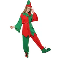 Mono de terciopelo verde para mujer, disfraz de elfo de Navidad, Papá Noel, con sombrero, oferta