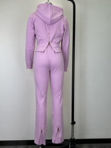 Set Due Pezzi <span class=keywords><strong>Donna</strong></span> Alxin con Logo Personalizzato, Giacca con Zip e Pantaloni <span class=keywords><strong>Vintage</strong></span>, Completo Casual con Felpa Corta - Product Image 5