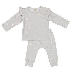 Wholesale Girls Ruffle Sleeve <strong>Pyjama</strong> Set 2Piece Cotton Loungewear with <strong>Cuffed</strong> Pants Soft Winter Sleepwear Outfit for Children - Product Image 6